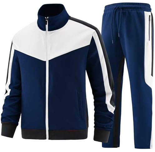 ANOTWENER, Tuta da uomo casual in 2 pezzi, a maniche lunghe, giacca con cerniera intera e pantaloni sportivi da jogging, L