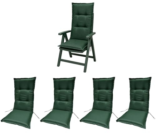 BURI 4X Auflagen Set Hochlehner für Gartenstühle 120x48x6cm Sesselauflagen Polster UV Lichtecht - Gartenstuhlauflagen Stuhlkissen mit Dicker Schaumstoff Füllung (Dunkelgrün)
