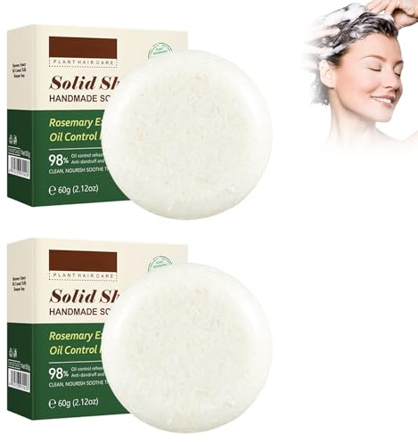 Jabón de Romero, Champú Romero Sólido para el Crecimiento, Champú Sólido Natural, Fortalecimiento del Cabello, Para Todo el Cabello, 2 Pack