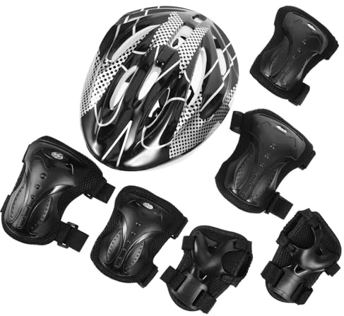 Hemobllo Ensemble de Protections pour Skate Adultes Casque Pratique Coudières et Genouillères en Plastique Souple et Coton Équipement de Protection pour Patinage Roller Scooter et