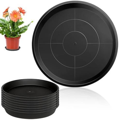 LIUZHUJ 8 Pièces Soucoupe Pot Fleur, Rond Soucoupes pour Plantes, PP Dessous de Pot de Fleur, Noir, avec Une Texture Antidérapante, pour Balcon, Salon, Bureau, Jardin