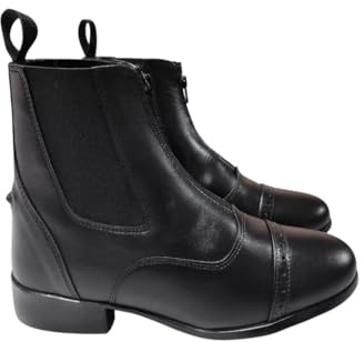Horse Masters Daisy Front Zip Leather Jodhpur Boots – Premium Cow Leather | Unisex Men’s & Women’s Riding Yard Boots with Rubber Sole