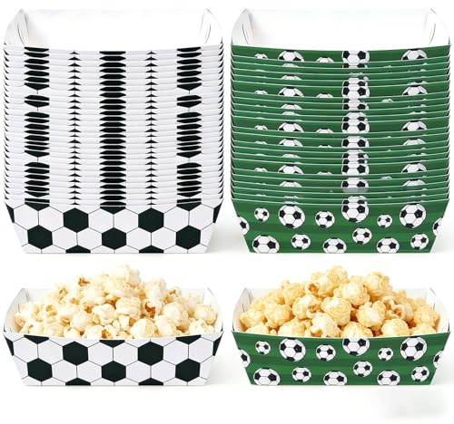 Bandeja de papel para palomitas de maíz, 48 unidades, portátil, bandeja de papel desechable, multicolor, para decoración de fútbol, cumpleaños