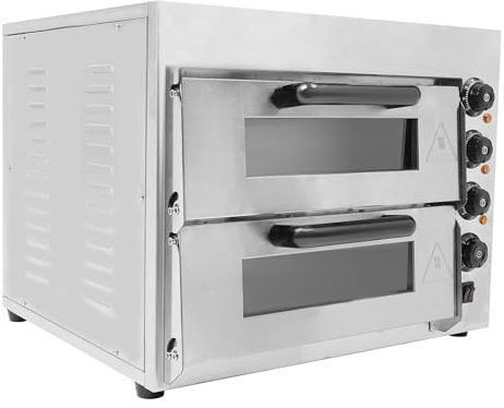 Forno elettrico per pizza da 3000 W, doppia camera, professionale, in acciaio inox con 2 x 20 l di capacità e pietra di cordierite, temperatura 50 – 350 °C, timer 60 minuti, forno elettrico per pizza