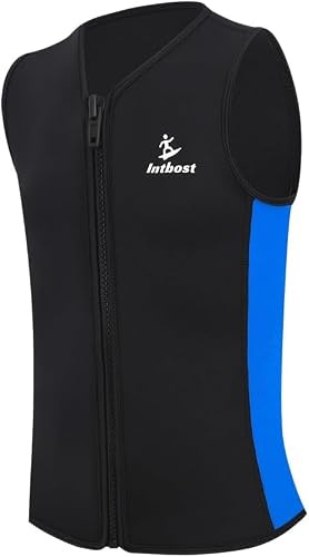 Intbost Gilet en néoprène 3 mm pour enfants - Fermeture éclair avant - Sans manches - Combinaison humide en néoprène - Gilet de plongée - Gilet de natation - Canoë - Surf - Âge : 12-14 ans