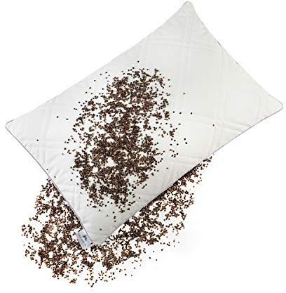 NATURECA Buchweizenkissen nackenkissen 40x60 Kopfkissen nackenschmerzen, Seitenschläferkissen mit bezug Baumwolle, Steppung, Buchweizen nackenstützkissen