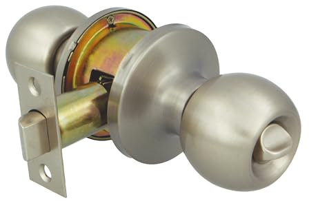 Amig - Juego de pomos tipo bola, Sistema de Emergencia Exterior y Condena Interior, Picaporte de entrada 60/70 mm, Canto cuadrado, Latón, Plateado Mate, Puerta Interior de 35 a 45 mm