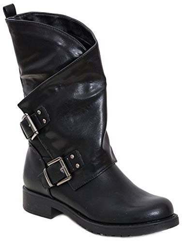 Toocool - Damen-Stiefel Biker Boots Motorradstiefel Schnallen SA9907, Schwarz - Schwarz - Größe: 39 EU