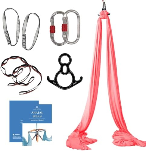 Aum Active Aerial Silks Starter Kit - Durable 9 Yards of Aerial Yoga Hammock with Hardware & Guide - Aerial Swing for Acrobatic Flying Yoga & All Levels (Aerial Rigging Point Up to 13ft)