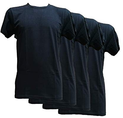Fontana Calze & Underkläder 4 T-shirts med kort ärm rund hals i ren bomullsjersey, komfort och friskhet på huden, Svart, 3XL