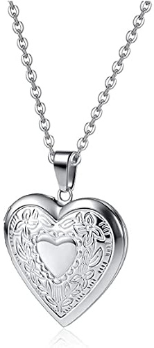 OUTLETISSIMO Collier Pendentif Coeur Femme Médaillon Cadre Photo Pendentif Acier ET119