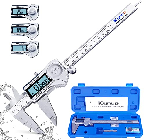 Kynup Calibro Digitale IP54 Impermeabile, Precisione Micrometro in Acciaio Inox 200mm, Grande Display LCD, Auto-Off, Calibro Elettronico Digitale per Misurzione Esterna/Interna/Profondità/Passo, 200mm
