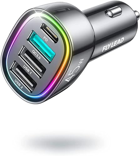 2025 Upgrade 75W USB C Car Charger, 4 Ports [ PD 60W & QC3.0] Super Fast Mini Adapter, USB Car Charger Compatible with iPhone 17/16/15/Samsung S24, Cigarette Lighter USB Charger for Family Travel