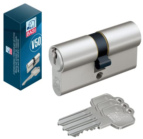 BASI | V50 Profil-Doppelzylinder 30/60 mm | Verschiedenschließend | Profilzylinder | Türzylinder Schließzylinder für Hauseingangstüren Wohneingangstüren | Zylinderschloss mit 3 Schlüsseln