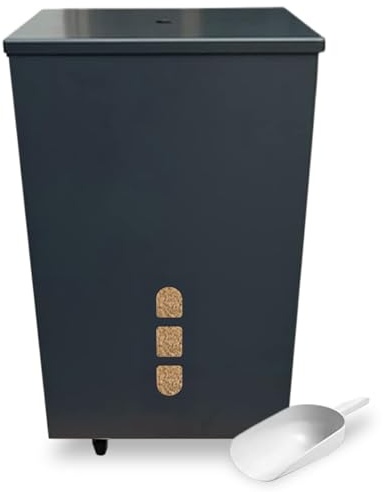 FLOMAR - Porta Pellet da Interno con Ruote - Contenitore in Metallo Verniciato a Fuoco Grigio