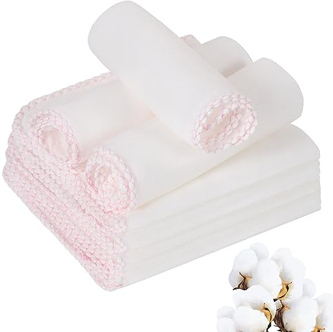 Lanjue 10 PCS Muslin Face Cloths for Baby, 12 x 12 Inch 100% Cotton Soft Skin-Friendly Muslin Squares Reusable White Muslin Cloth Machine Washable for Makeup Removal, Baby Bibs, Face Wash Cloths
