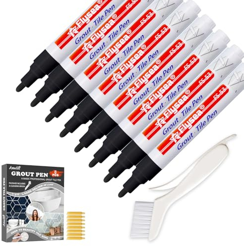 Anwlki 8 stycken fogstift, svart med 1 rengöringsborste och 8 reservspetsar, vattentät fogstift, kakel, fogstift för vägg och golv i badrum, kök, vardagsrum, sovrum (svart)