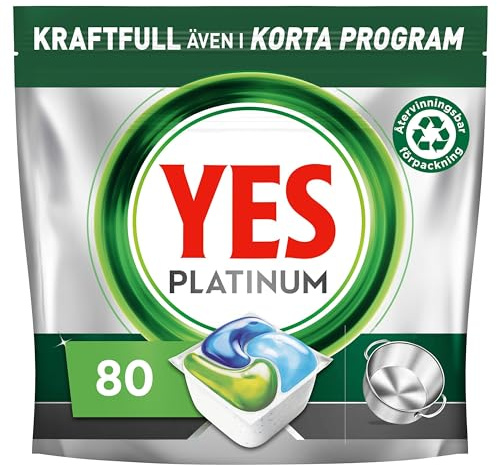 Yes Platinum All In One Maskindiskmedel, 80 Diskmaskinstabletter, För Tuffa Utmaningar, Rengör Till och med Flottiga Filter