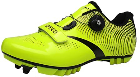 ENEN Chaussure VTT Homme Respirantes, Chaussure Velo VTT Unisexes, Semelle Dure Cuir Miroir Chaussures de Cyclisme en Extérieur & Intérieur, Verrouillage 35 Trous