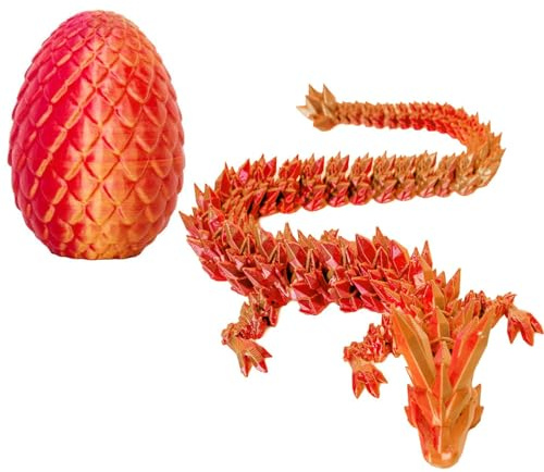3D Printed Dragon in Egg,8.5CM Mini Dragon Egg,Flexible Joints Home Decor Executive Desk Toys,Home Office Decor Executive Desk Toys for Autism/ADHD (Red)