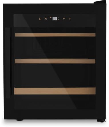 LES PETITS CHAMPS Cave à vin 15 bouteilles de conservation CAVCB15 46L, Porte acier inoxydable, Anti-UV, Système thermodynamique Réglage de 4°C à 18°C, Silencieuse, Eclairage LED, 2 Etagères