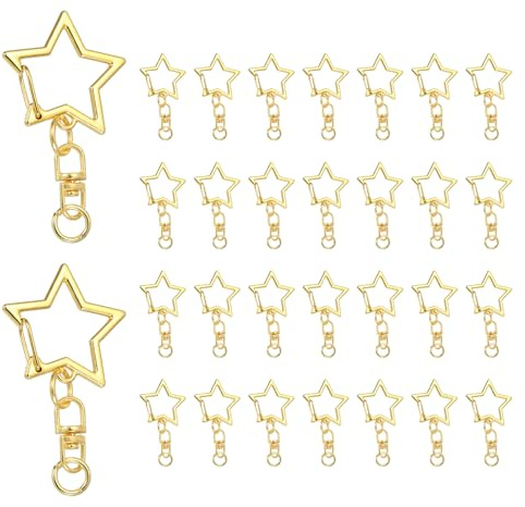 QUARKZMAN 50Pz Portachiavi a Stella, 50 x 25mm Moschettone a Stella in Lega di Zinco con Gancio Girevole per Creazioni Fai da Te e Pendenti per Borse, Oro