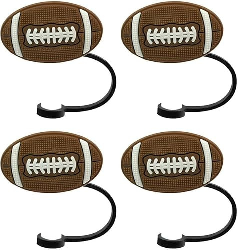 4 Pcs Brown Silicone Cover Cap Cartoon Rugby Straw Topper Reusable Drinking Tips Lids Portable Dust Proof Plug for 7-8 mm Straws Reusable Drinking Straws