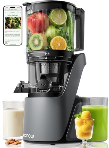 Canoly C16 Cold Press Juicer, 6 Extra Wide Feed Chute, 3-IN-1 Strainers (Juice & Sorbet & Nut Milk), Powerful AC Brushless Motor, Self Precut System, Juicer Machines with BPA-Free (Space Gray)