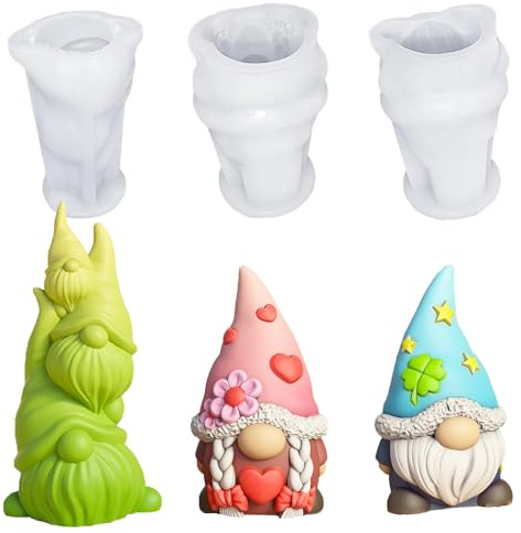 GmwyCzV 3 Pezzi Stampo in Silicone Gnomo, Stampi 3D di Natale in Silicone, Stampi per Candele Gnomo, per Candele Fai Da Te e Sapone, Halloween, Decorazione Regalo di Natale
