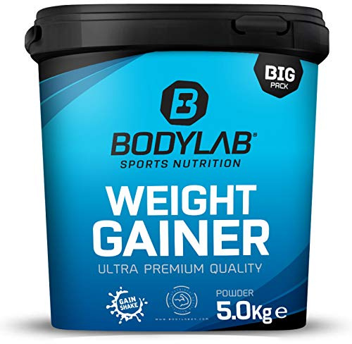 Bodylab24 Weight Gainer Schokolade 5kg, der ideale Shake für die nächste Massephase, mit Kohlenhydraten, Ballaststoffen und mehr als 20% Eiweiß je Portion, angereichert mit Kreatin