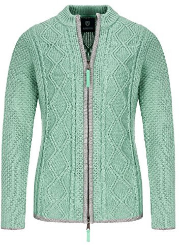 Almbock Trachten Janker Damen - Hochwertige Strickjacke Damen - Strickjacke Damen Grün aus feiner Wolle in Grün Gr. M