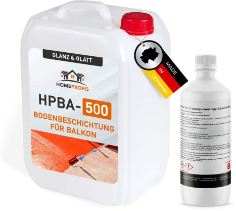 Home Profis® glänzender Balkonboden inkl. Eimer & Walze (25m²) | 30 Farben | Beton, Estrich & Fliesen | Flüssigkunststoff Außen | 2K Epoxidharz Bodenbeschichtung | RAL 1015 Hellelfenbein | HPBA-500