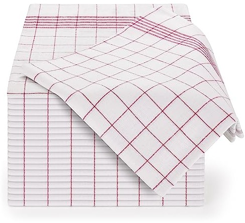 Blumtal 20er Set Premium Geschirrtücher - Hochwertige Geschirrhandtücher, 100% Baumwolle, rot kariert, 50x70cm