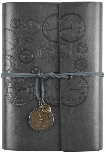 Diario di Viaggio in Pelle, Ricaricabile, con Rilegatura a Spirale Vintage, Quaderno di Viaggio Taccuino in Pelle, con Carta a Righe, Regalo per Ragazze, Ragazzi, Formato A6, 18 x 13 cm, colore Grigio