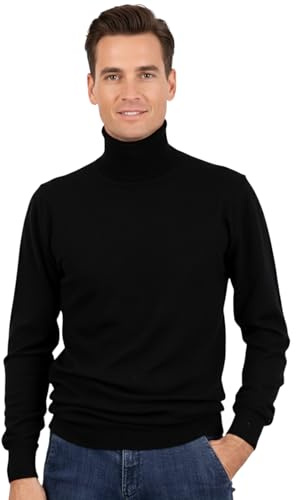 Marenza Jersey de Cuello Alto para Hombre, Mezcla de Cachemira y Lana Merino, Fabricado en Italia, Negro, M