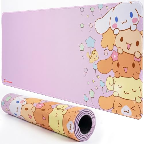 Tulade Stor musmatta i rosa polyester – utökad skrivbordsmatta för tangentbord, spel, kontorsanvändning – L-storlek, 30 x 80 cm, halkfri, vattentät, vikbar, bärbar – söt skrivbordsdyna, present till