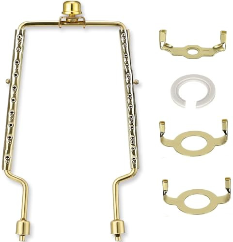 8 9 10 11 12 inch Lamp Shade Harp Holder, ALUCSET Adjustable Lamp Harp Kit, Fit Both Standard Lamp Rod and E14 E26 E27 Light Base UNO Fitter Adapter Converter Finial Set, Lampshade Bracket