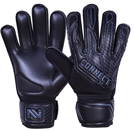 CONNECT Kinder-Fußball-Torwarthandschuhe mit Super Grip Latex-Torwarthandschuhe Kinder, Jungen & Mädchen, Junior, Fußball-Torwarthandschuhe, für Training (Black, 6)