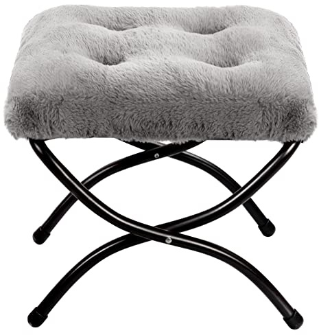 HollyHOME Fotpall Vikbar Fotstödspall med Metallben Liten Ottoman Plysch, Grå(47 x 37 x 38cm)
