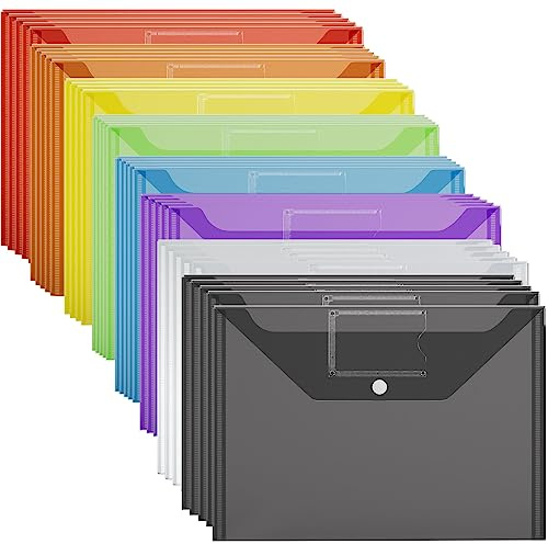 Plastic Wallets Folders - 40 Pack A4 Coloured Document Folder Plastic Popper Wallet with Button Closure - AVARTEK