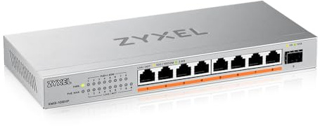 Zyxel Netzwerk PoE Switch 8 Port | Unmanaged Multi Gigabit LAN Splitter | 8X 2.5 Gbit PoE++ mit 100W Budget + 1x 10Gb SFP+ Ports | Lüfterlos Design | Desktop oder Wand Montage | XMG-108HP