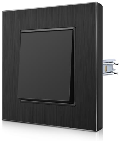 CNBINGO Aluminium Wechselschalter mit Spannkrallen - Lichtschalter Unterputz mit Rahmen aus Aluminium - Kratzfest Wippschalter - Schwarz Einbauschalter - 1 Fach 2 Weg Wandschalter