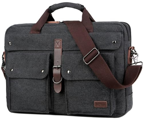 Baosha Borsa a tracolla da uomo, per computer portatile da 17 pollici, borsa da lavoro, in tela, borsa a tracolla BC-07, Nero , Rétro