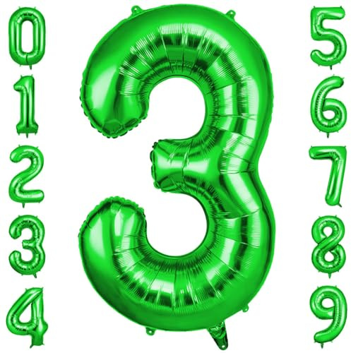 OFFCUP Palloncini Compleanno Verde 101 CM, Palloncino Numero 3, Foil Palloncini Numeri, Giganti Palloncini Numeri, Decorazioni Festa Compleanno, Gonfiabili Pallone per Anniversario