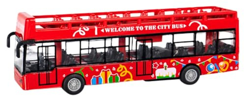 NyaSaa Double Decker Bus Toy, Bus Toy, Open Top Bus, Sightseeing Tour Red Bus, Alloy Diecast Vehicles Mould, 1:64 Scale Pull-Back Bus for Kids Boys Girls- Red