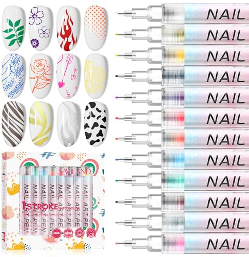 Saviland 12 Farben 3D Nagellack Stift: Hochwertiges Fineliner-Stift【Ultradünne Spitze】Nail Art Stifte Schnelltrocknend/Langlebig/Wasserfeste Nagelstifte für Nagelkunst Maniküre Malerei DIY Nageldesign