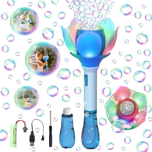 Seifenblasenmaschine, Blumen Seifenblasenstab, Elektronische Seifenblasenmaschine für Kinder mit Seifenblasenlösung, Bubble Machine 10000+ Blasen Outdoor Spielzeug Kinder Geschenk Geburtstag Hochzeit