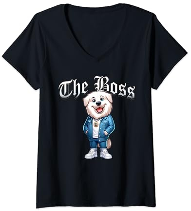 Damen Great Pyrenees Hundejacke The Boss Coole Jacke Outfit Hund Mama Papa T-Shirt mit V-Ausschnitt