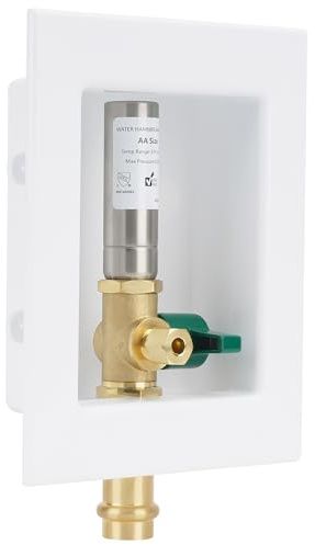 SECKWHALE Ice Maker Outlet Box with Water Hammer Arrestor, 1/2-Inch Press x 1/4-Inch OD Compression with 1/4-Turn Ball Valve, Absorb Shock and Reduce Noise(Press tool required)