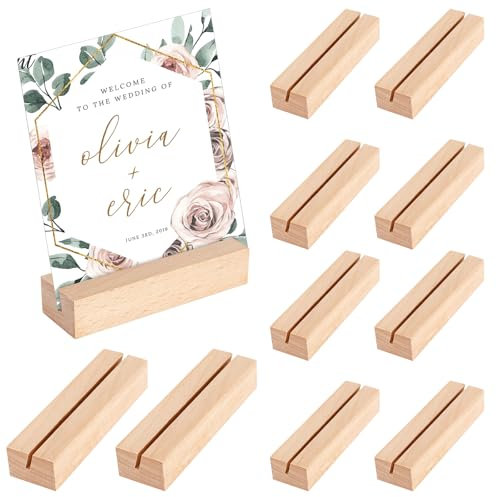 Sprifityy 10 STK Hypotenuse Kartenhalter Holz, Tischkartenhalter Buchenholz,Fotokartenhalter aus Holz für Hochzeiten, Bankette und Partys, Menükartenhalter Fotohalter Postkartenhalter （Holzfarbe）